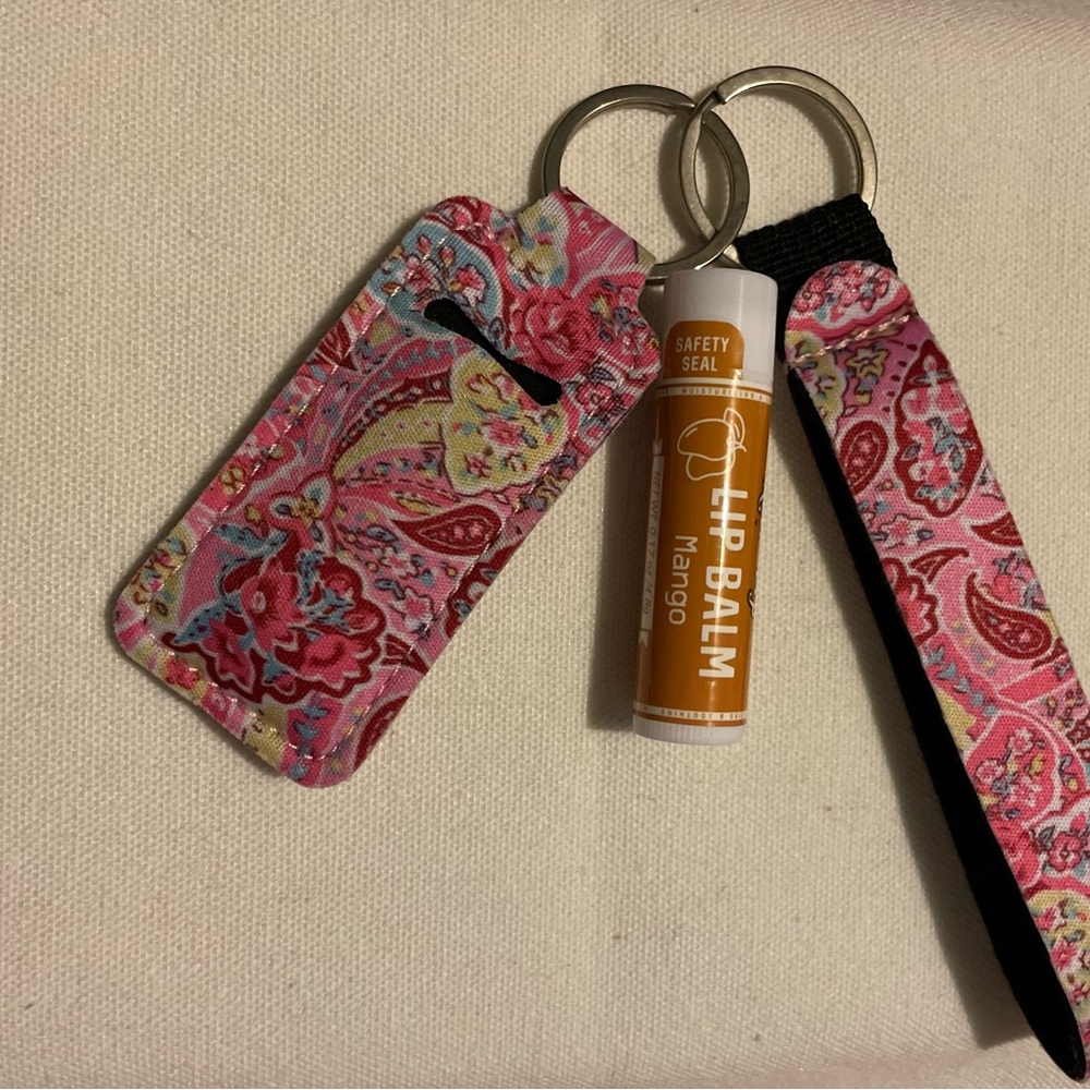 Pink Floral Keychain Lip Balm Holder